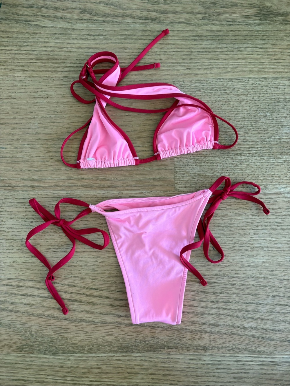 Pink Two-Tone Triangle String Bikini Set - Picture 4 of 4